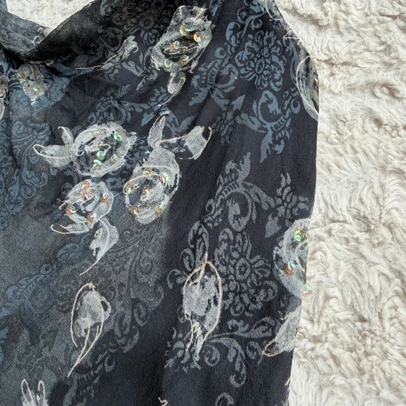 Vintage Y2K fairy Floral print beaded sequin slip‎ dress midi Jonathan Martin M - Picture 9 of 14